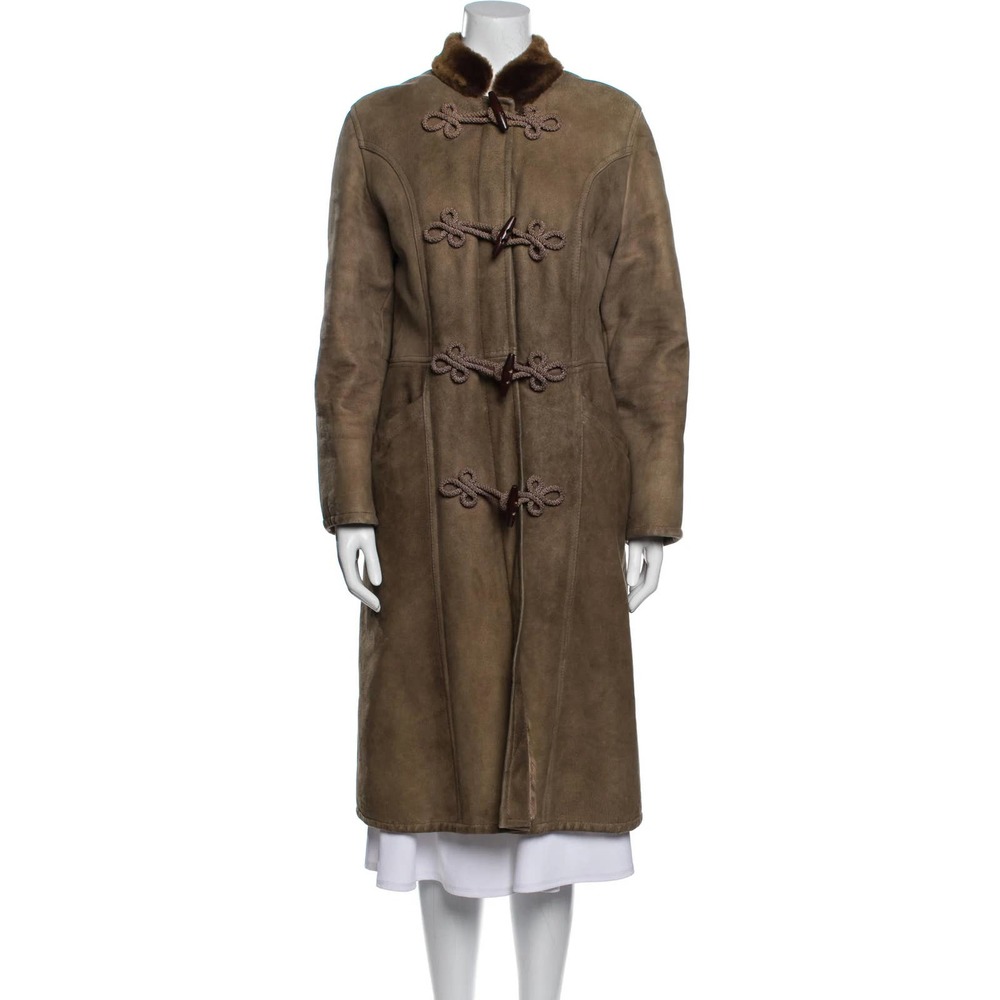 90s Brown Buckle Faux Fur Coat